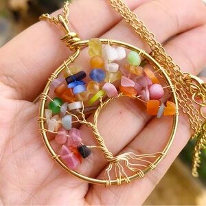 New Crystal Gem Tree Of Life Water-Drop Necklace Chakra Reiki Healing Amulet